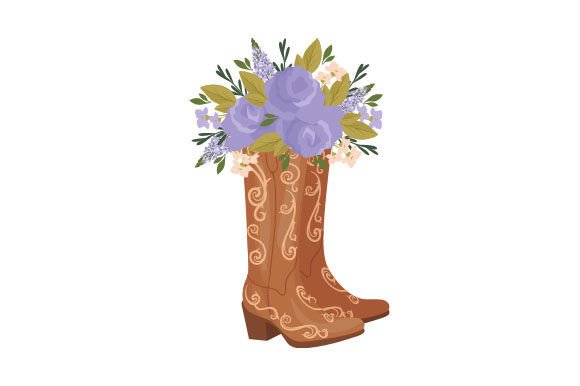 Cowboy Boots with a Bouquet of Flowers
